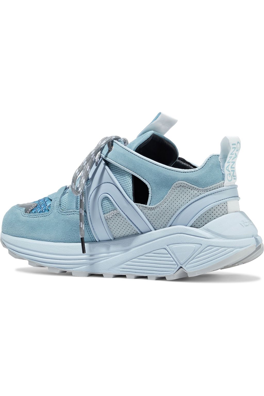 GANNI Heather perforated leather, suede and mesh sneakers