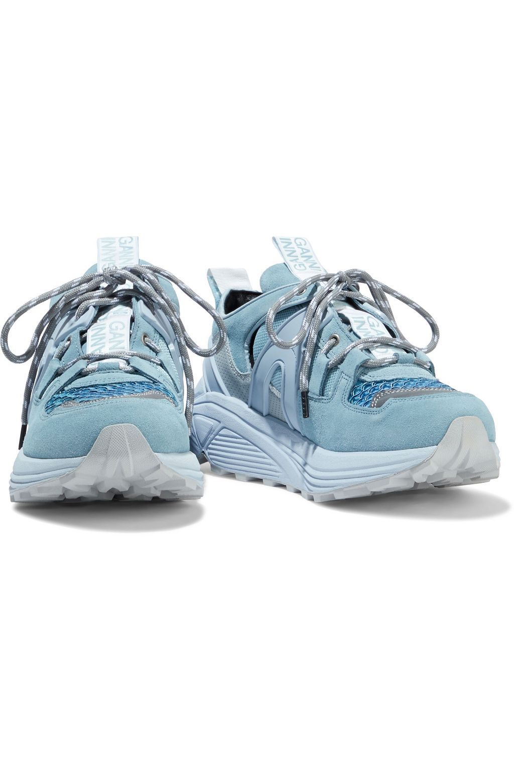 GANNI Heather perforated leather, suede and mesh sneakers