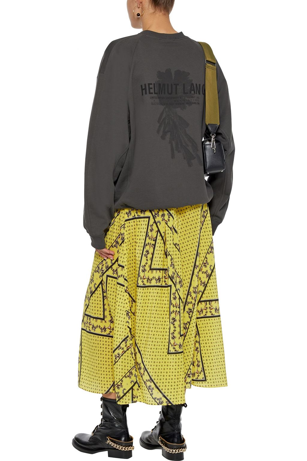 GANNI Printed crepe de chine midi skirt