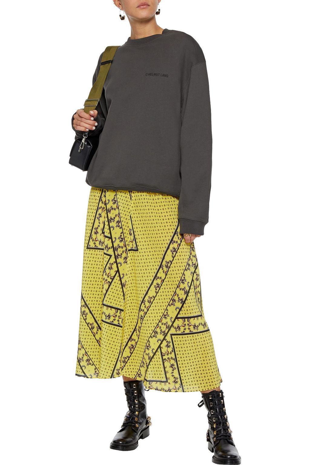 GANNI Printed crepe de chine midi skirt
