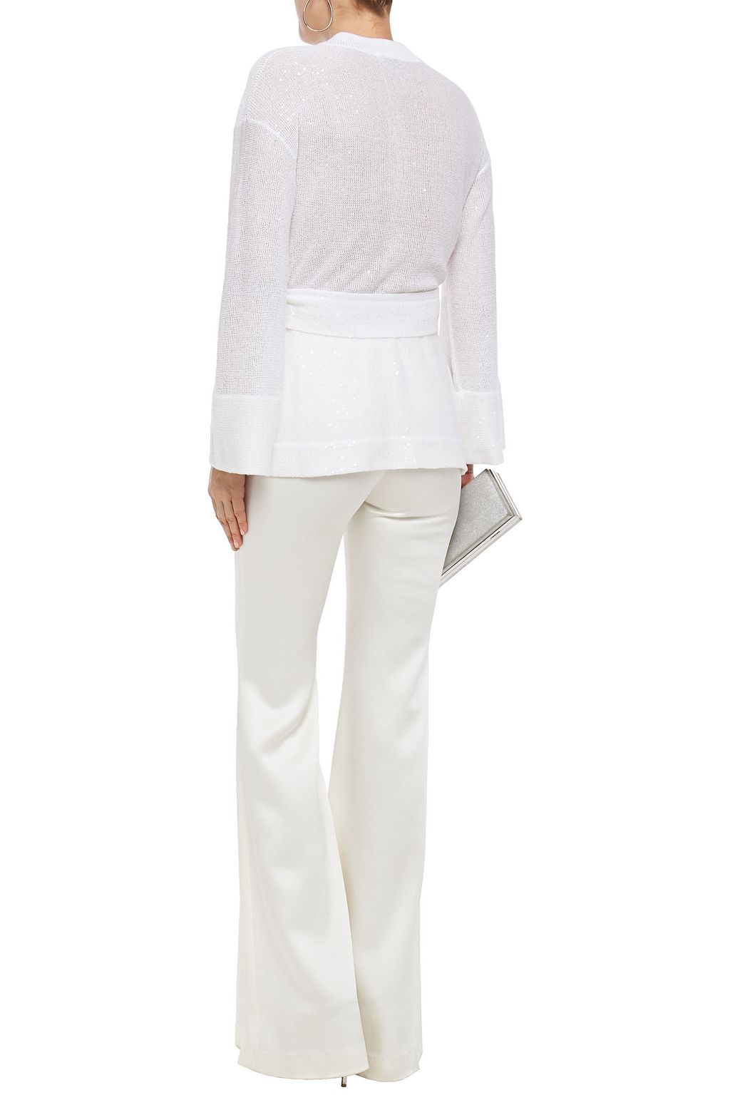 BRUNELLO CUCINELLI Belted sequin-embellished linen and silk-blend cardigan