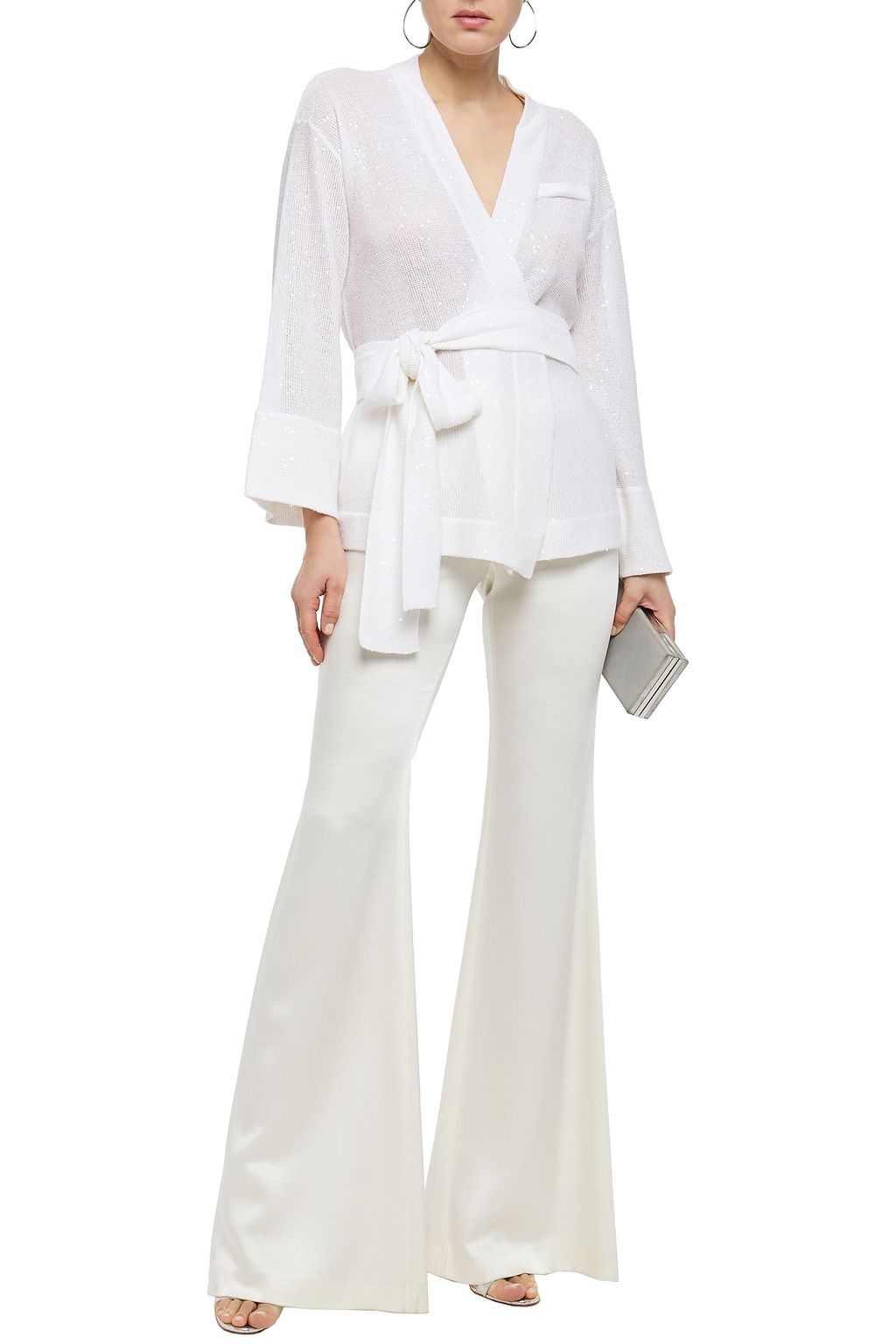 BRUNELLO CUCINELLI Belted sequin-embellished linen and silk-blend cardigan