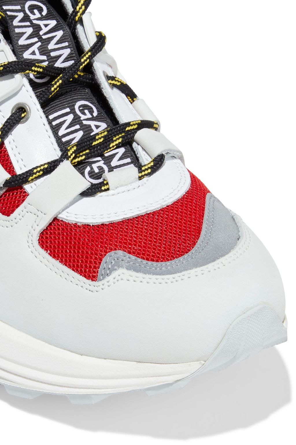 GANNI Suede, leather, rubber and mesh high-top sneakers