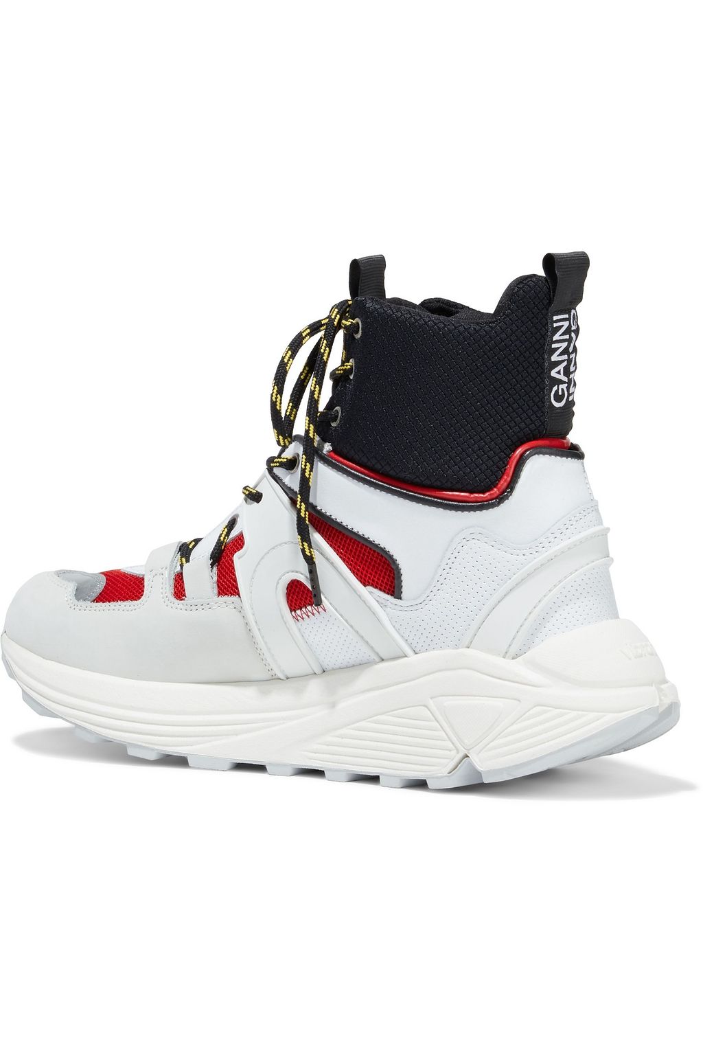 GANNI Suede, leather, rubber and mesh high-top sneakers