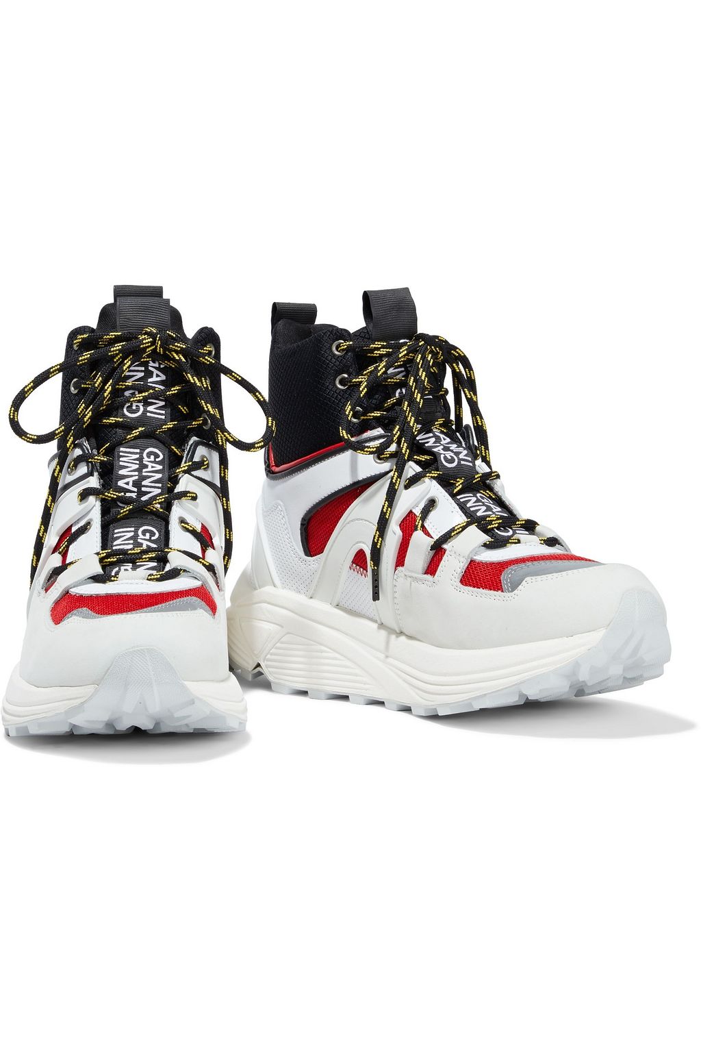 GANNI Suede, leather, rubber and mesh high-top sneakers