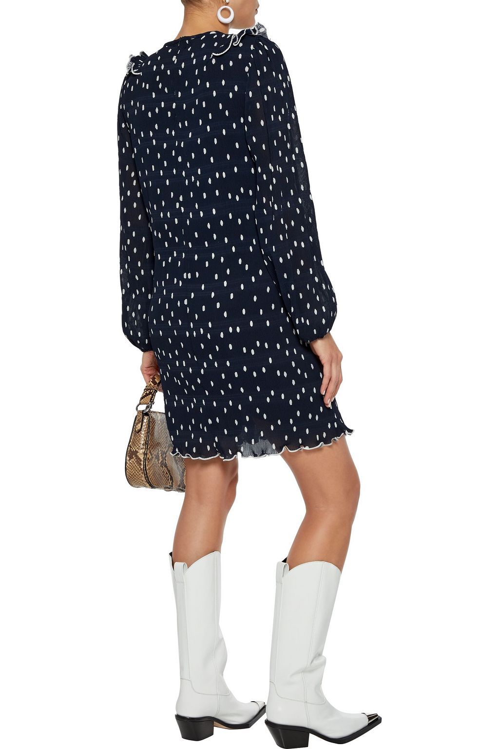 GANNI Lowell ruffle-trimmed polka-dot plissé-georgette mini dress | THE ...