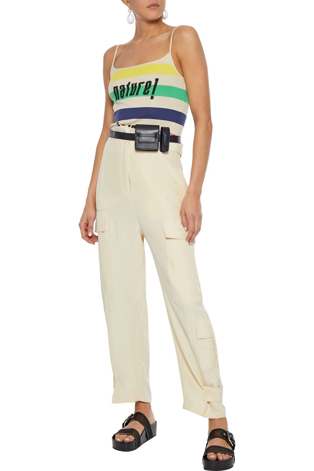 GANNI Everman printed striped cotton-jersey camisole