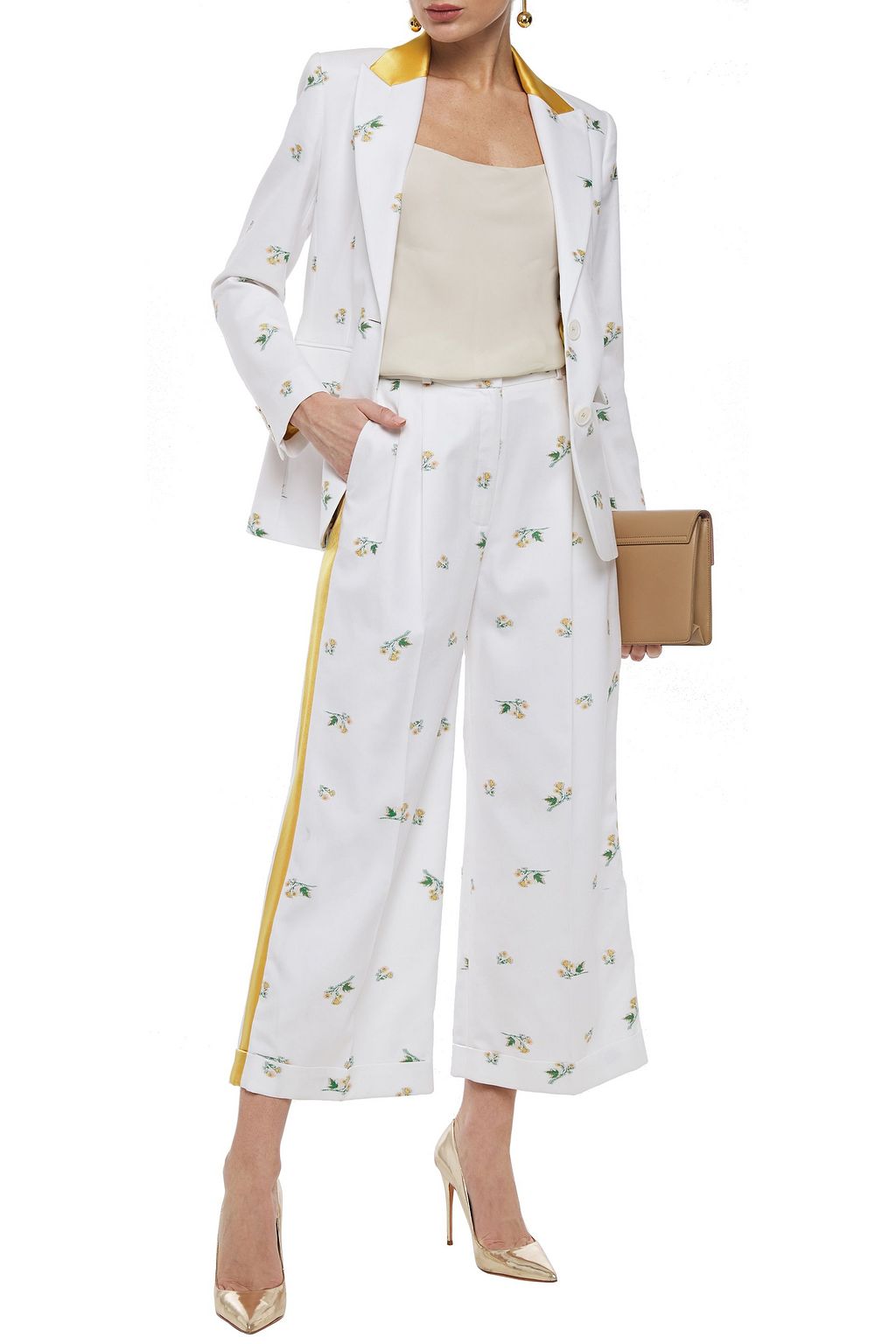 RACIL Agadir satin-trimmed cotton-blend jacquard wide-leg pants
