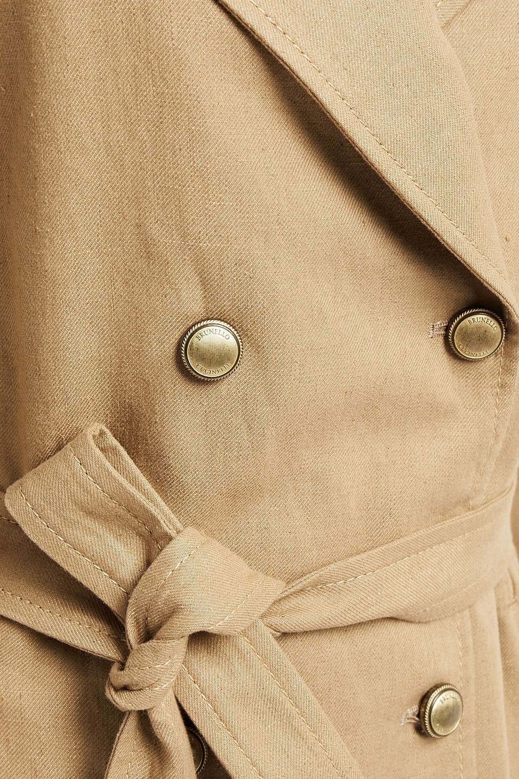 BRUNELLO CUCINELLI Double-breasted cropped linen and cotton-blend twill jumpsuit