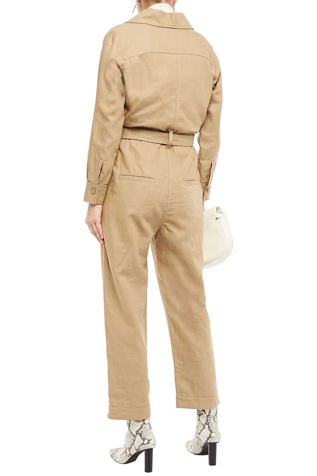 BRUNELLO CUCINELLI Double-breasted cropped linen and cotton-blend twill jumpsuit