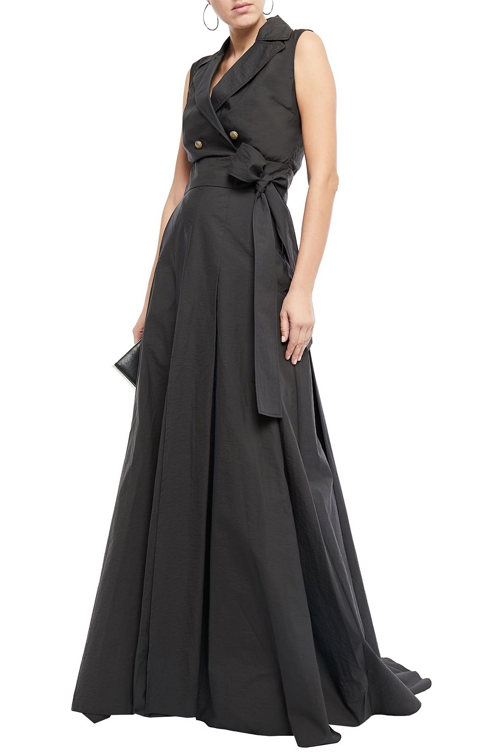 BRUNELLO CUCINELLI Wrap-effect pleated cotton-blend poplin gown