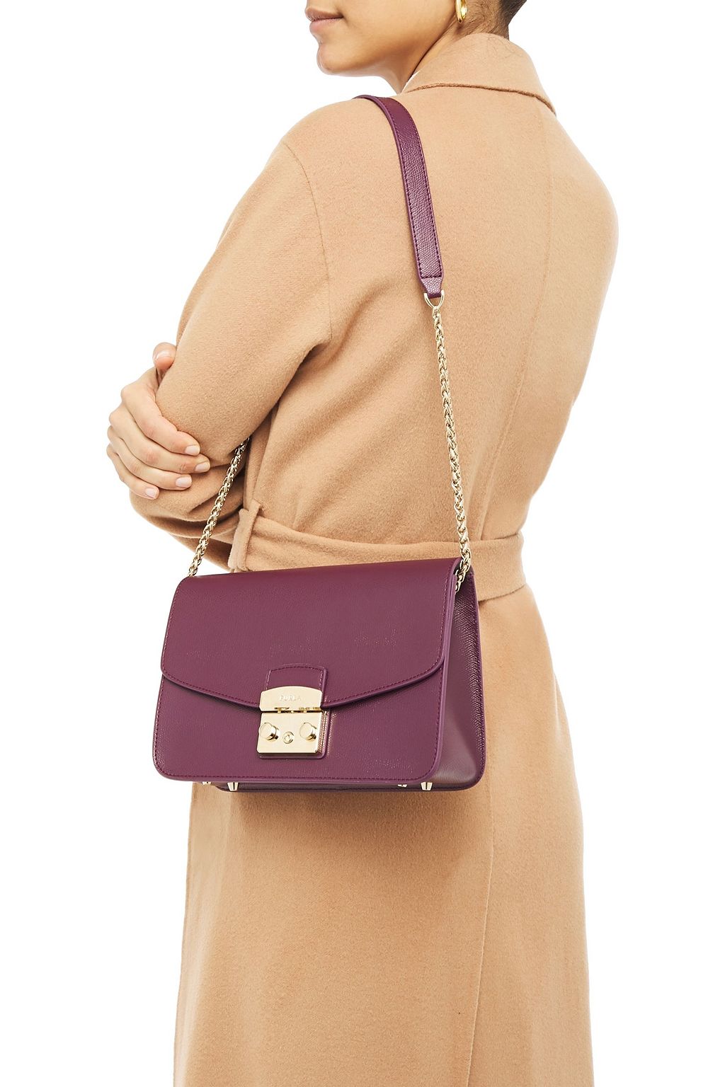 Plum Metropolis texturedleather shoulder bag Sale up to 70 off