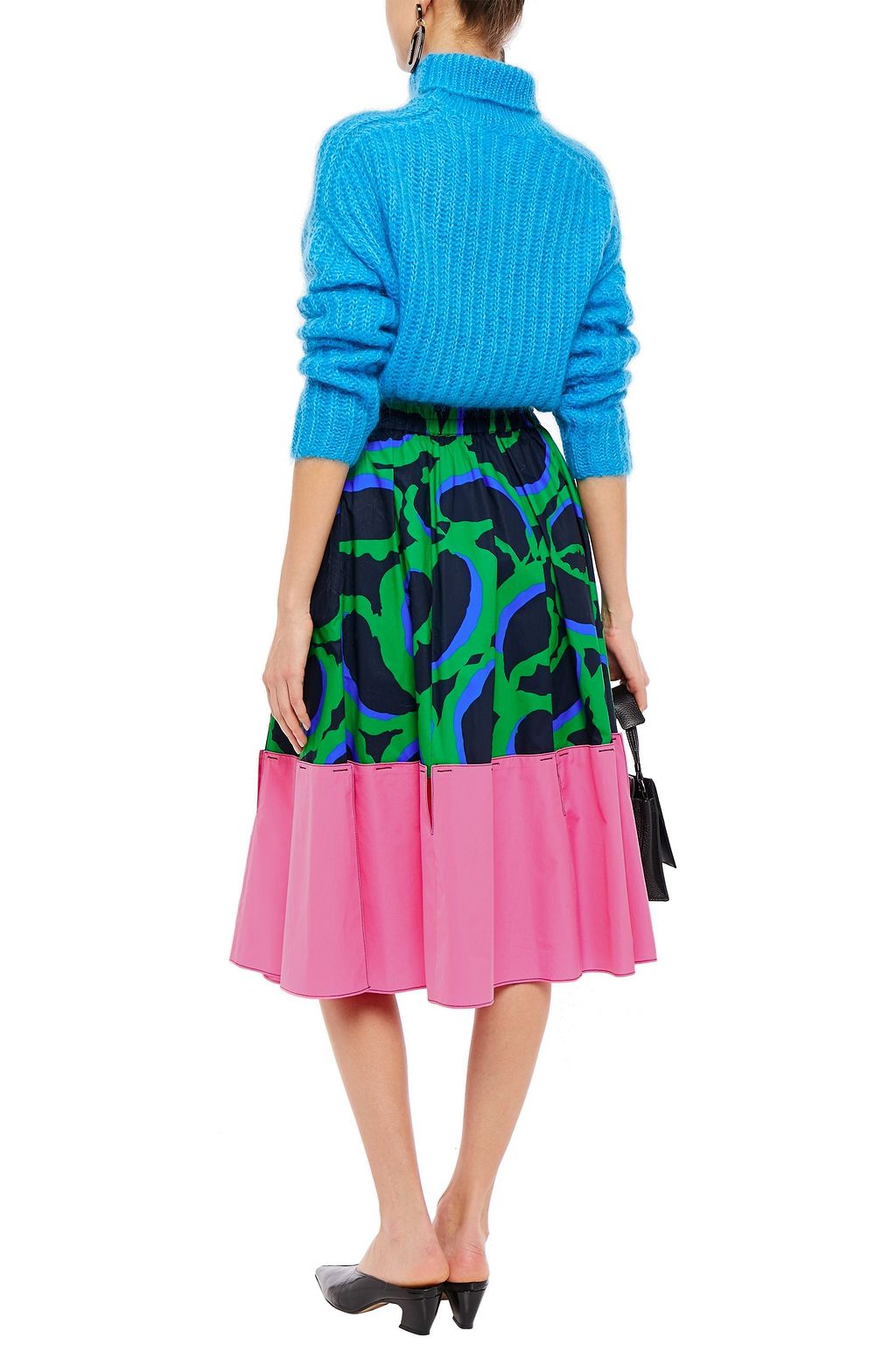 MARNI Paneled printed cotton-poplin skirt