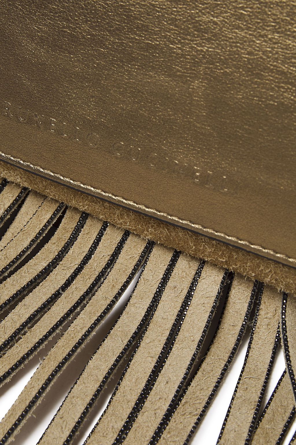 BRUNELLO CUCINELLI Fringed metallic leather and suede shoulder bag