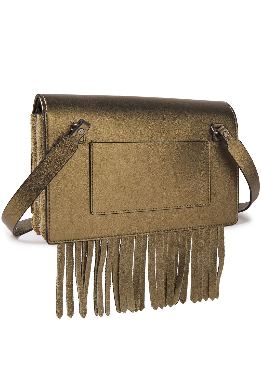 BRUNELLO CUCINELLI Fringed metallic leather and suede shoulder bag