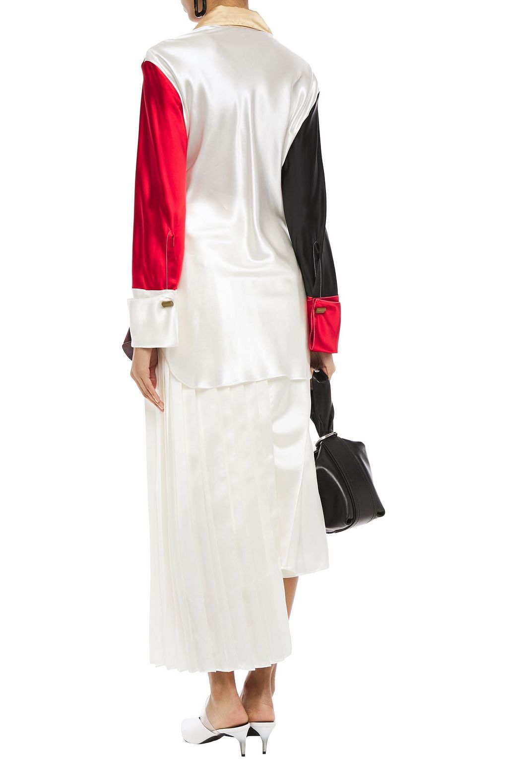 MARNI Asymmetric pleated satin midi skirt