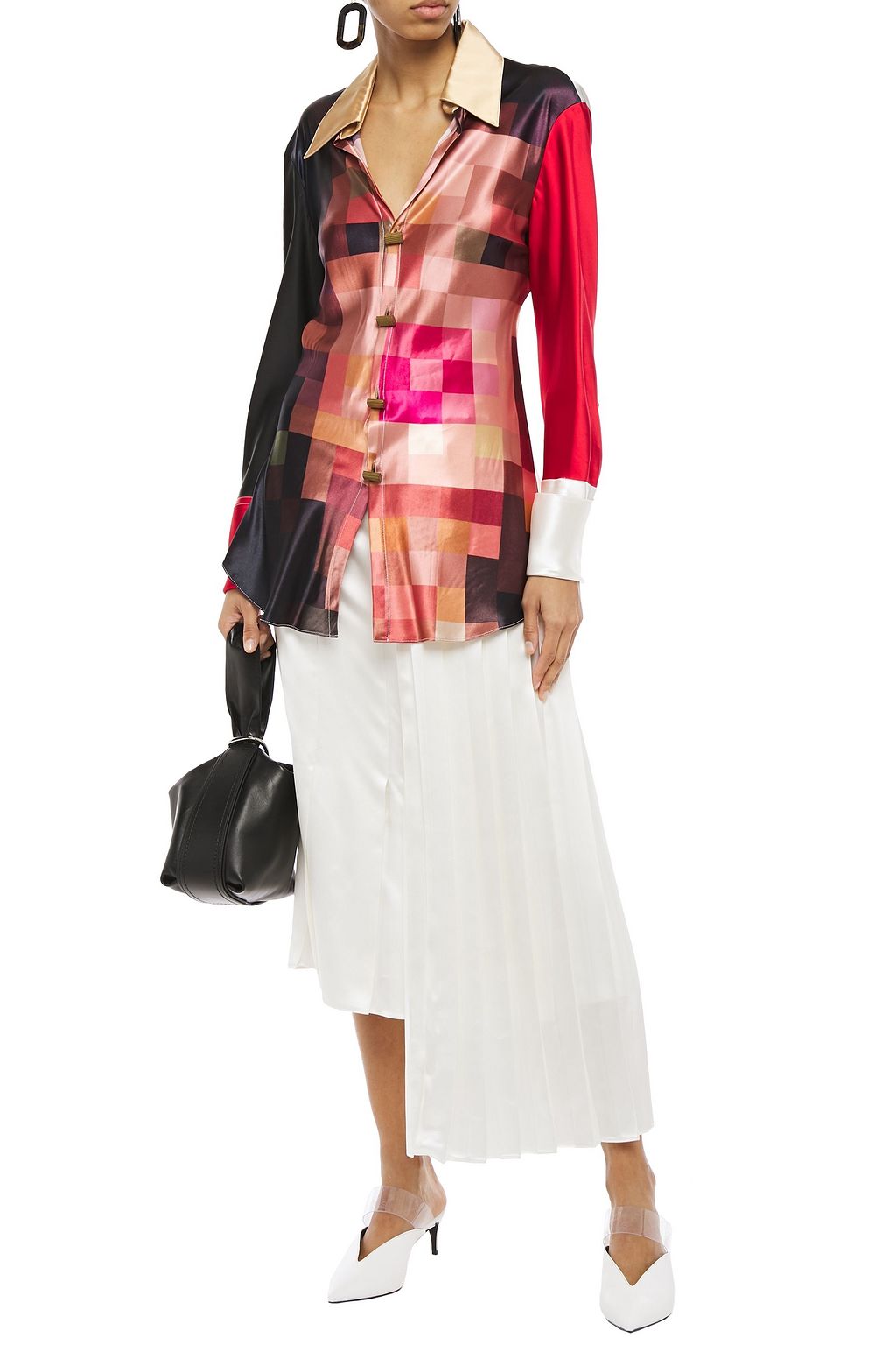 MARNI Asymmetric pleated satin midi skirt