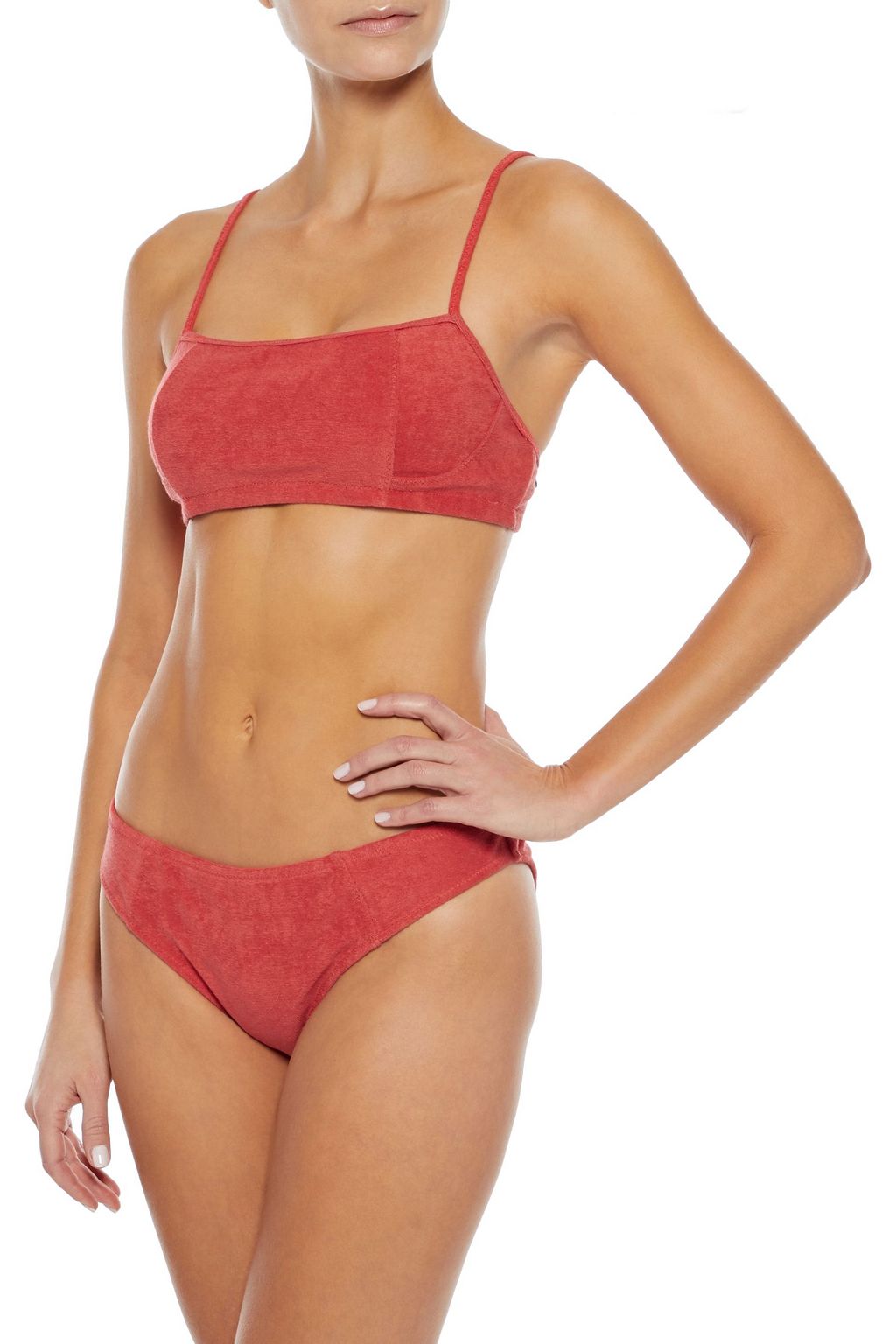 GANNI Cotton-blend terry bikini top