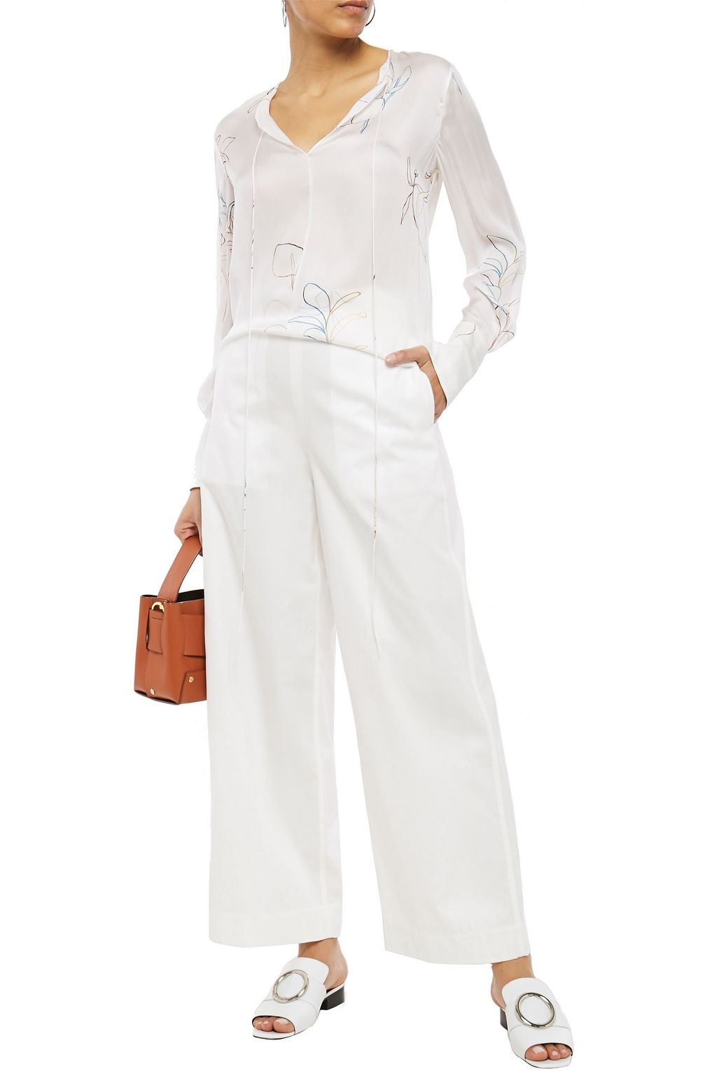 THEORY Cotton and silk-blend sateen wide-leg pants