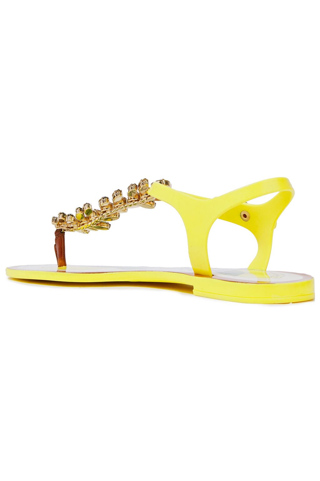DOLCE&GABBANA Leather-trimmed crystal-embellished rubber sandals