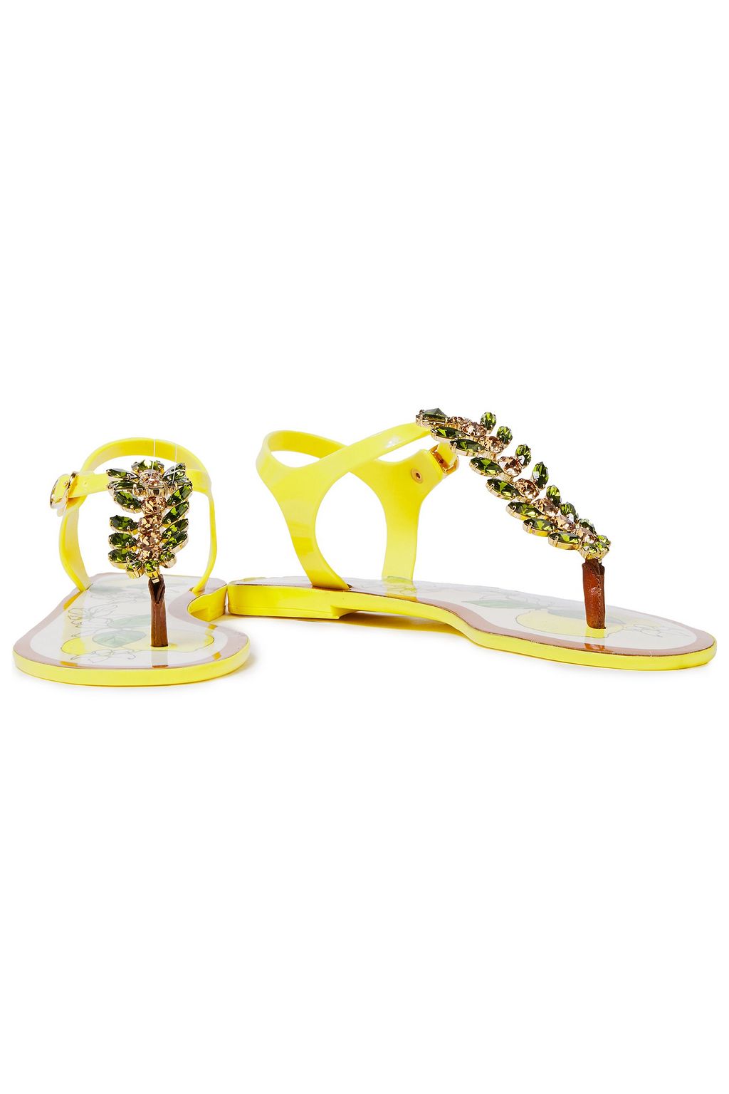 DOLCE&GABBANA Leather-trimmed crystal-embellished rubber sandals