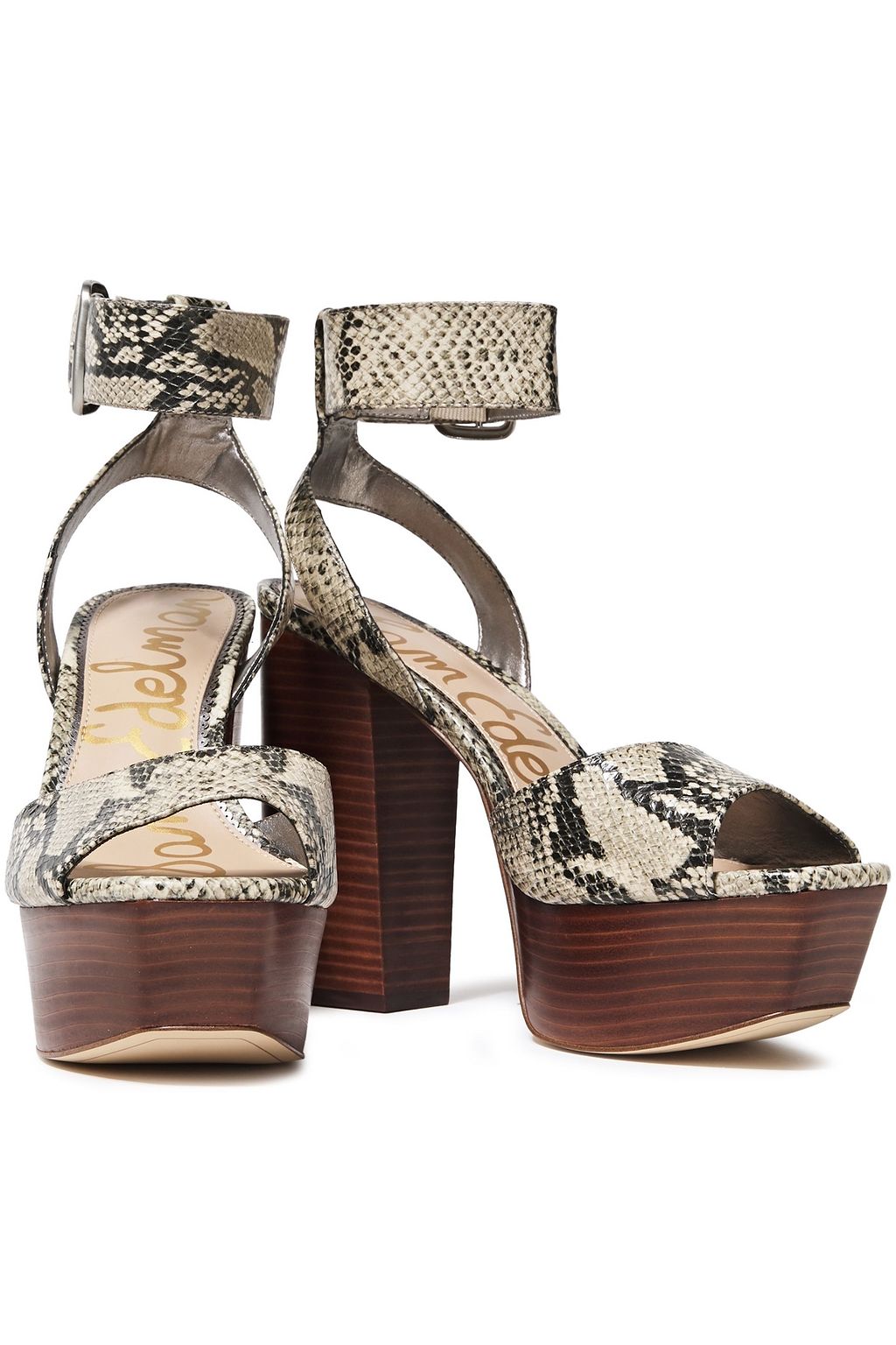 SAM EDELMAN Rain snake-effect leather platform sandals