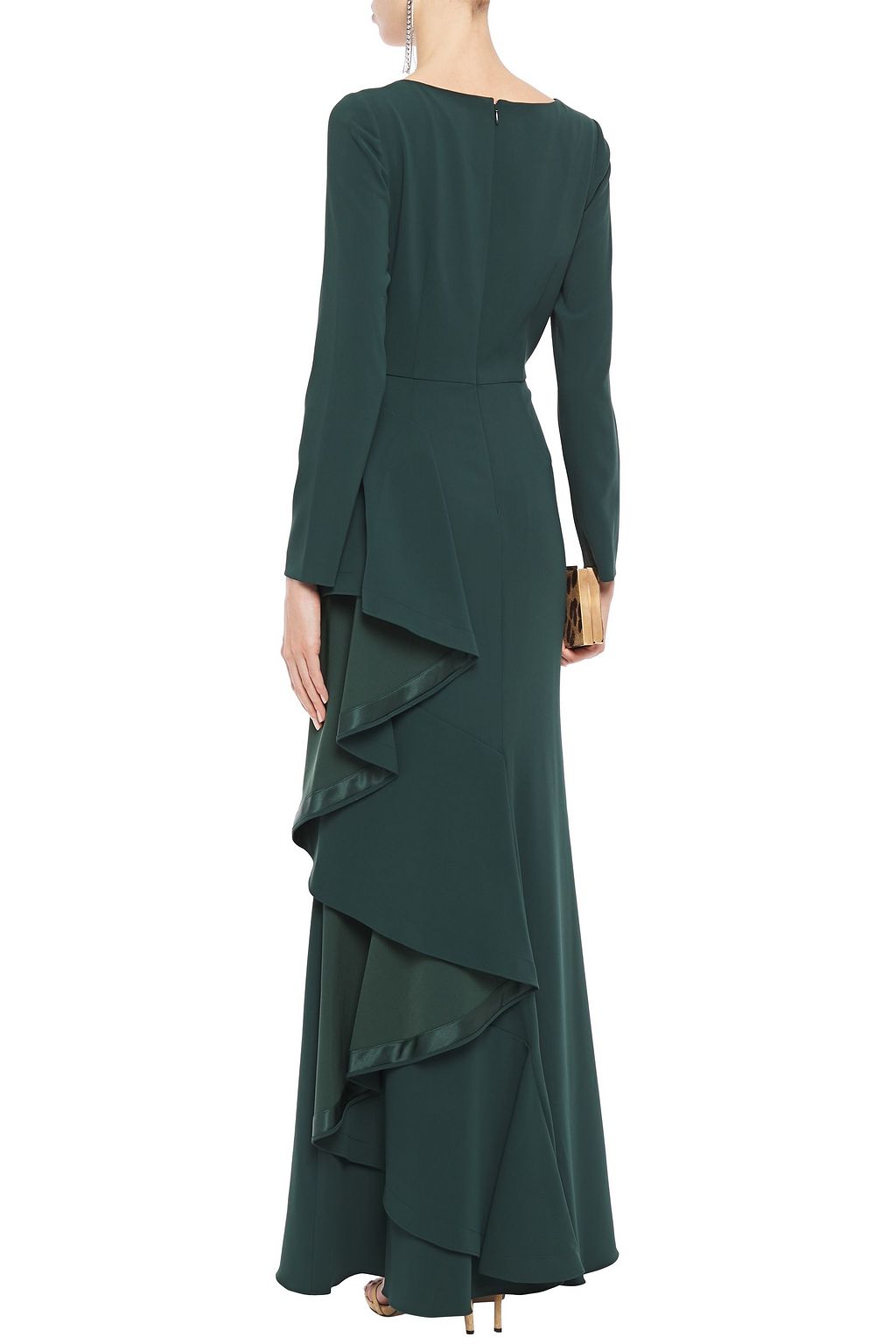 BADGLEY MISCHKA Ruffled stretch-cady gown