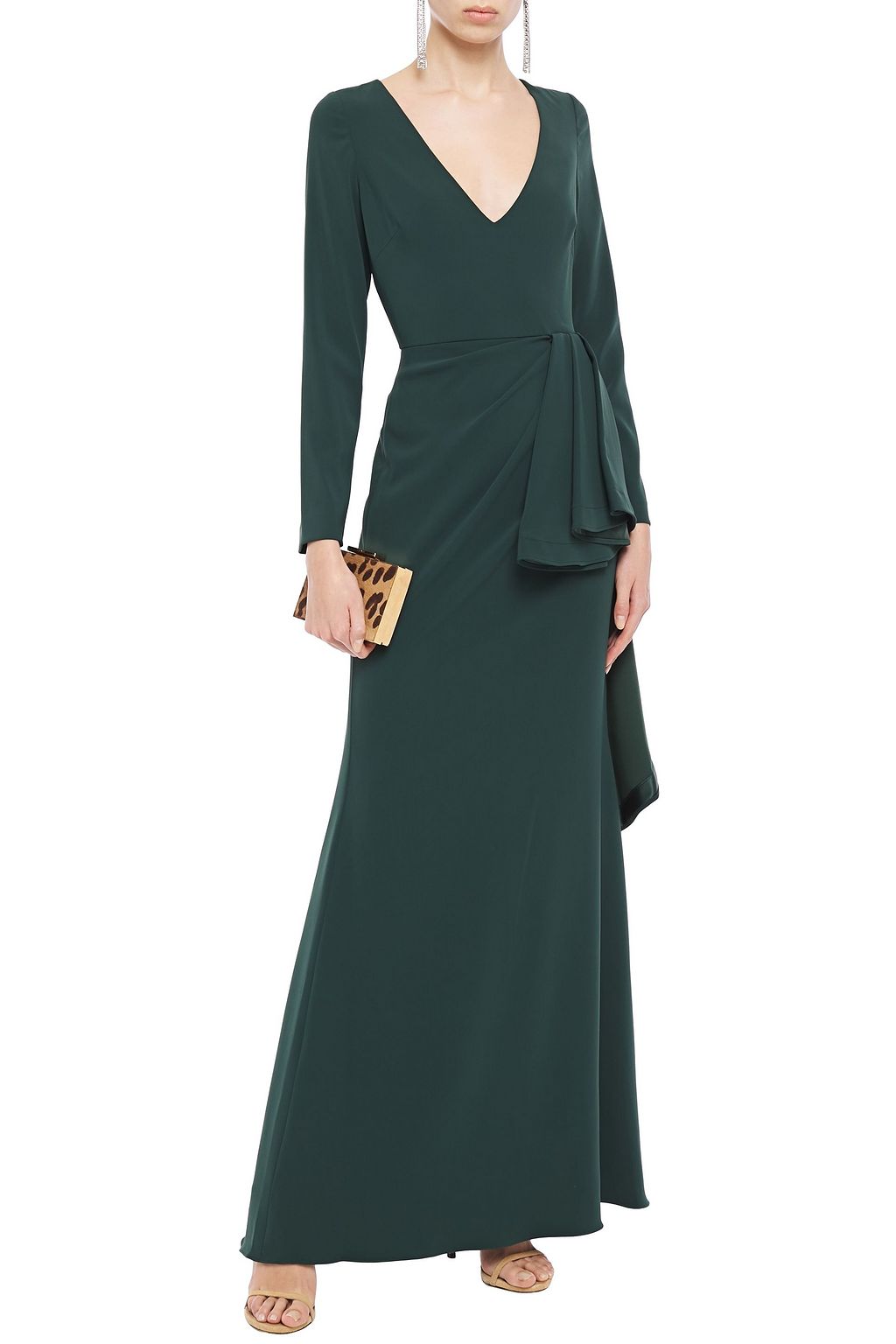 BADGLEY MISCHKA Ruffled stretch-cady gown