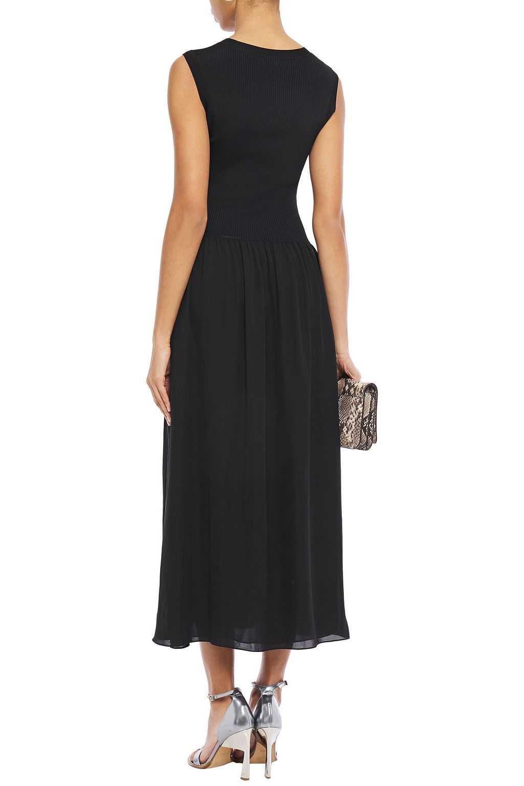 THEORY Ribbedknit and silkcrepe midi dress THE
