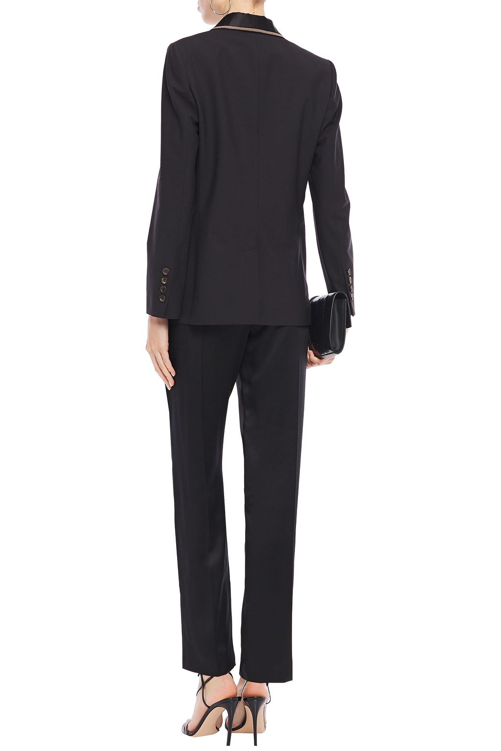 BRUNELLO CUCINELLI Bead-embellished satin-trimmed wool-blend blazer