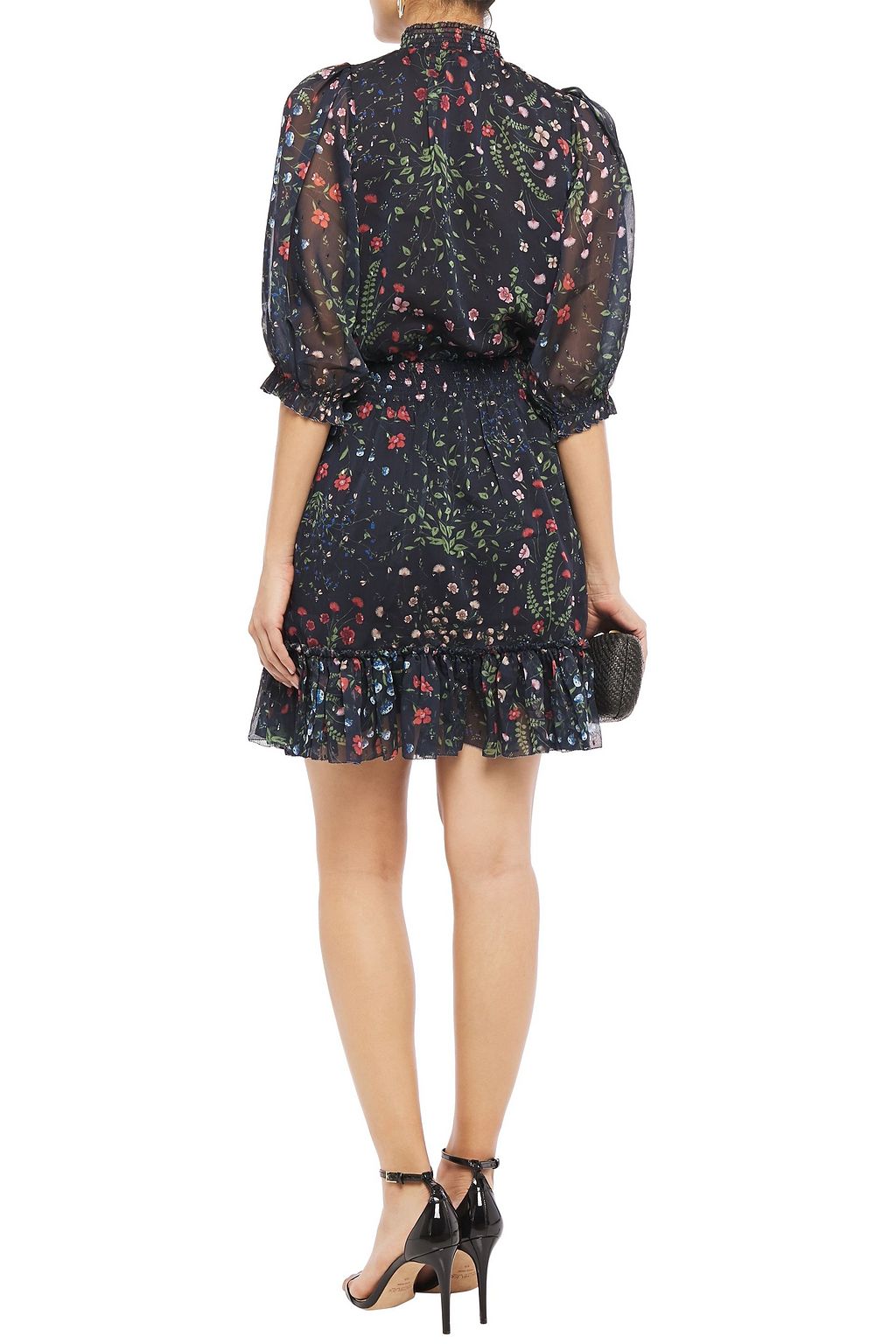 JOIE Shima shirred floral-print fil coupé mini dress