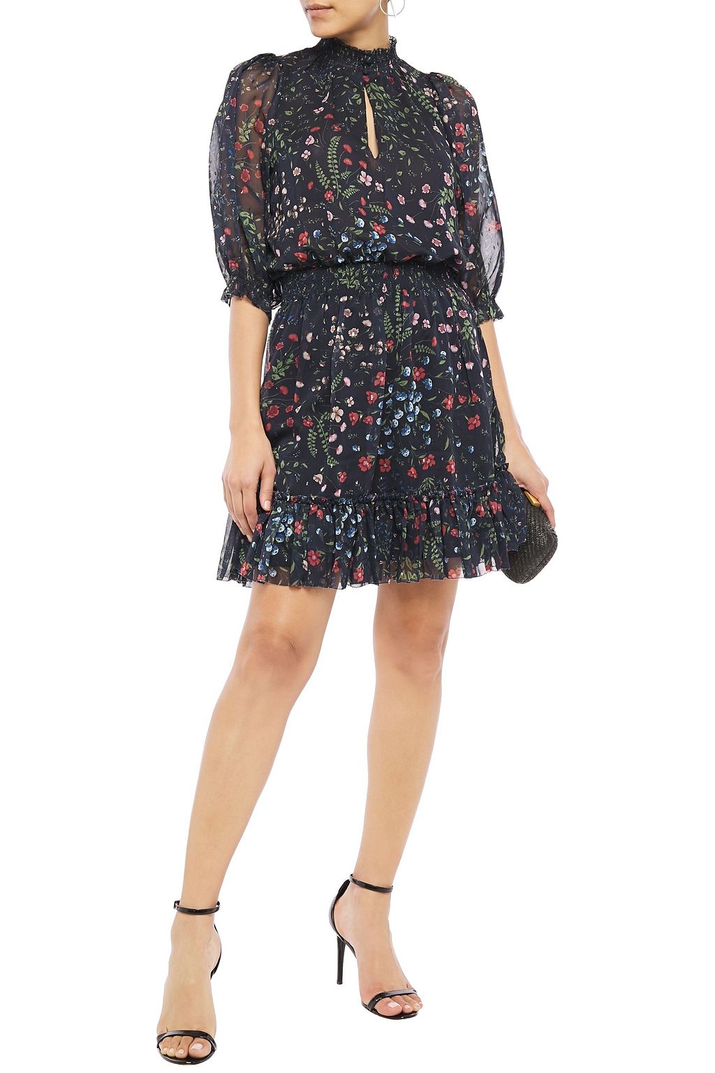 JOIE Shima shirred floral-print fil coupé mini dress