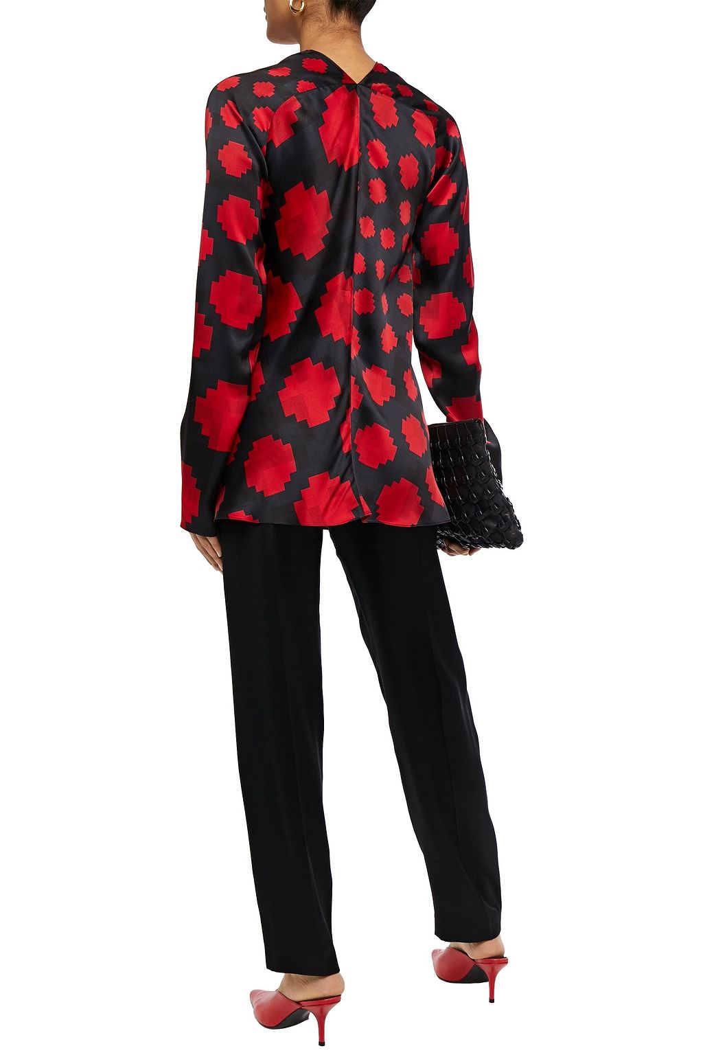 MARNI Pussy-bow printed satin-crepe top