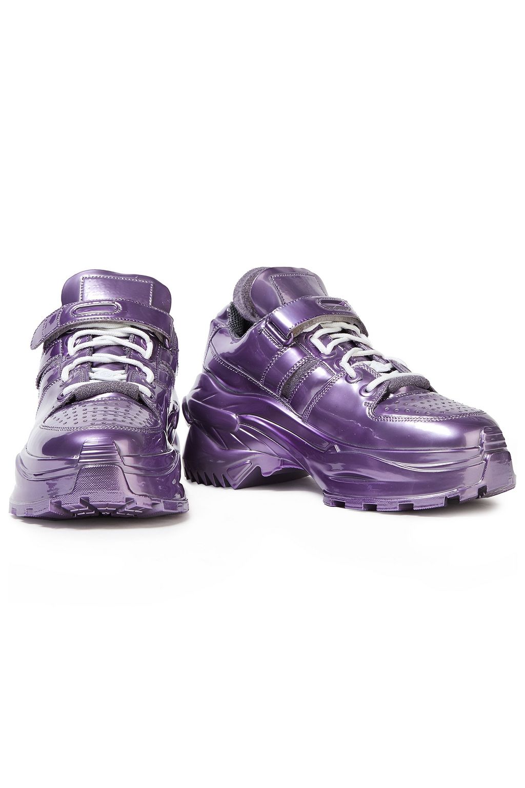MAISON MARGIELA Leather-trimmed polished metallic faux leather sneakers