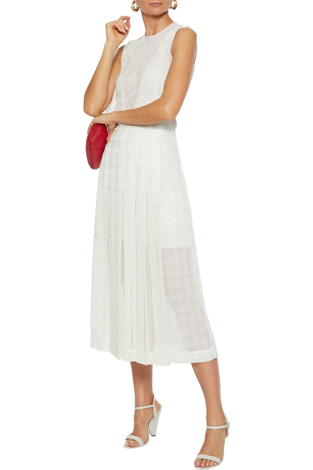 VICTORIA BECKHAM Pleated paneled woven midi dress