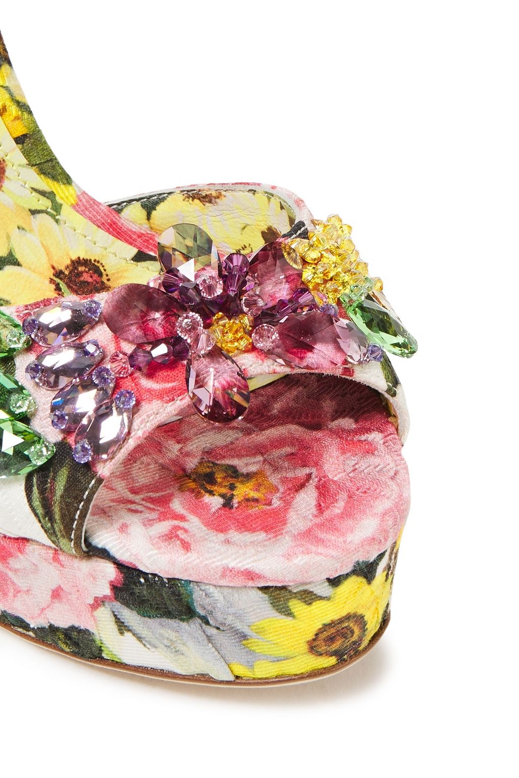 DOLCE&GABBANA Crystal-embellished floral-print cotton-blend platform sandals