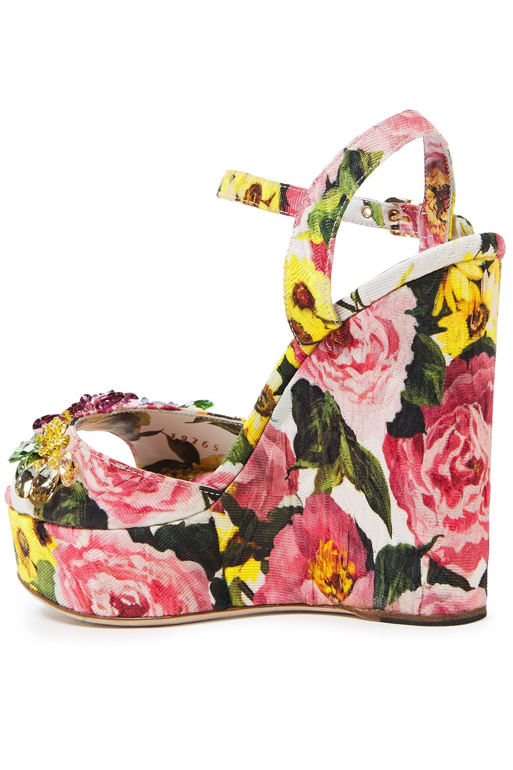 DOLCE&GABBANA Crystal-embellished floral-print cotton-blend platform sandals