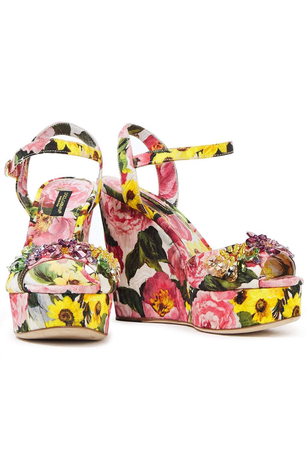 DOLCE&GABBANA Crystal-embellished floral-print cotton-blend platform sandals
