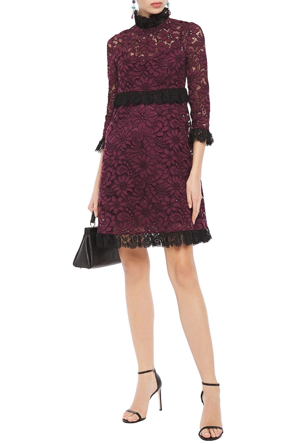 DOLCE&GABBANA Ruffle-trimmed cotton-blend corded lace mini dress