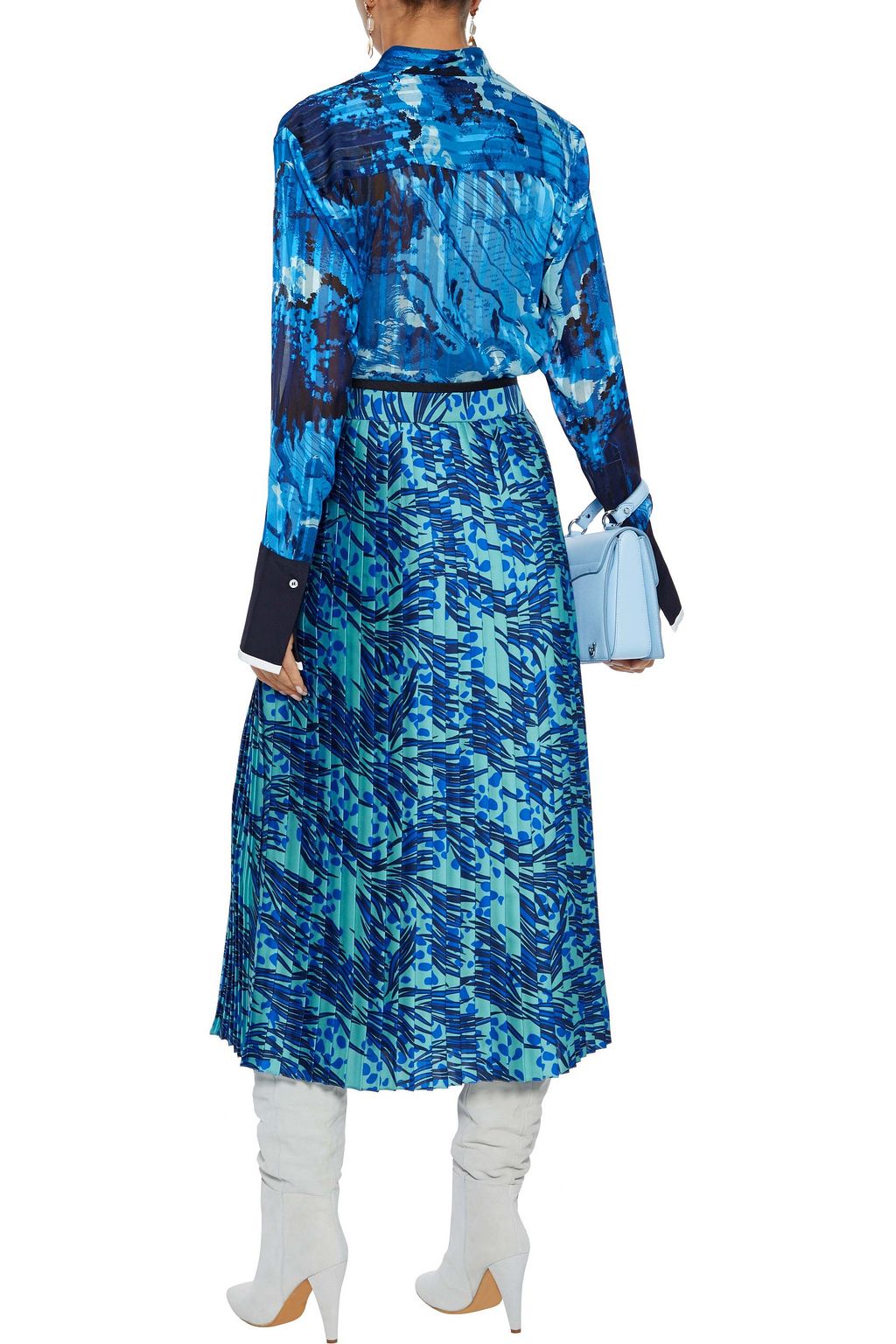VICTORIA, VICTORIA BECKHAM Pleated printed satin-twill midi skirt