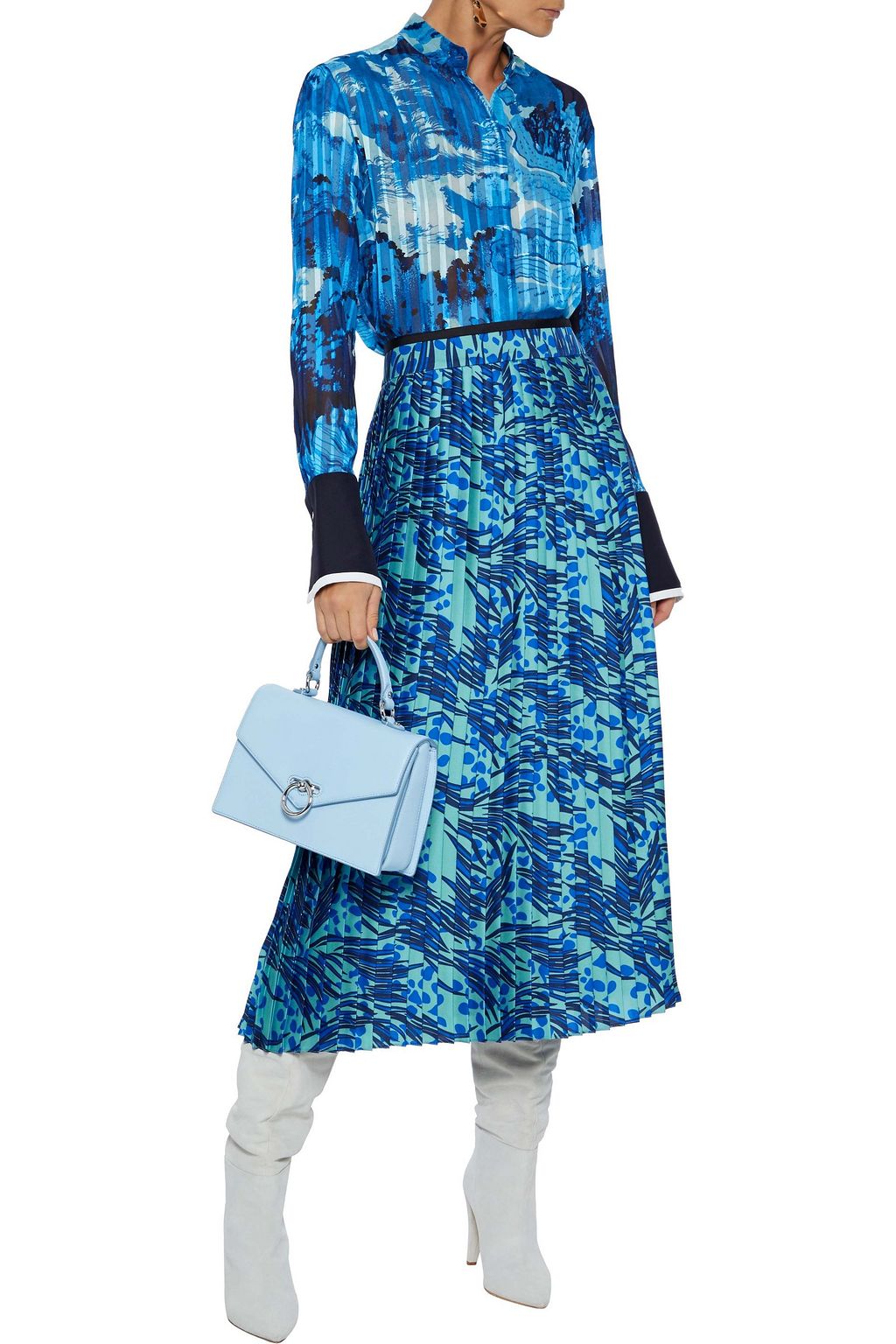 VICTORIA, VICTORIA BECKHAM Pleated printed satin-twill midi skirt