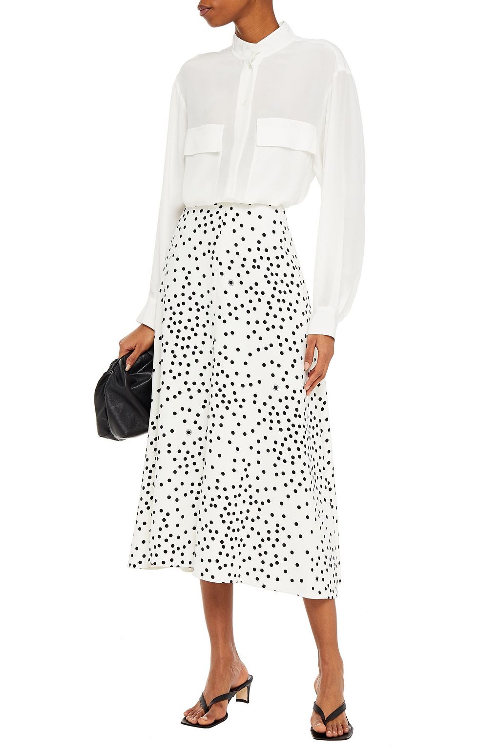 STELLA MCCARTNEY Fluted polka-dot crepe midi skirt