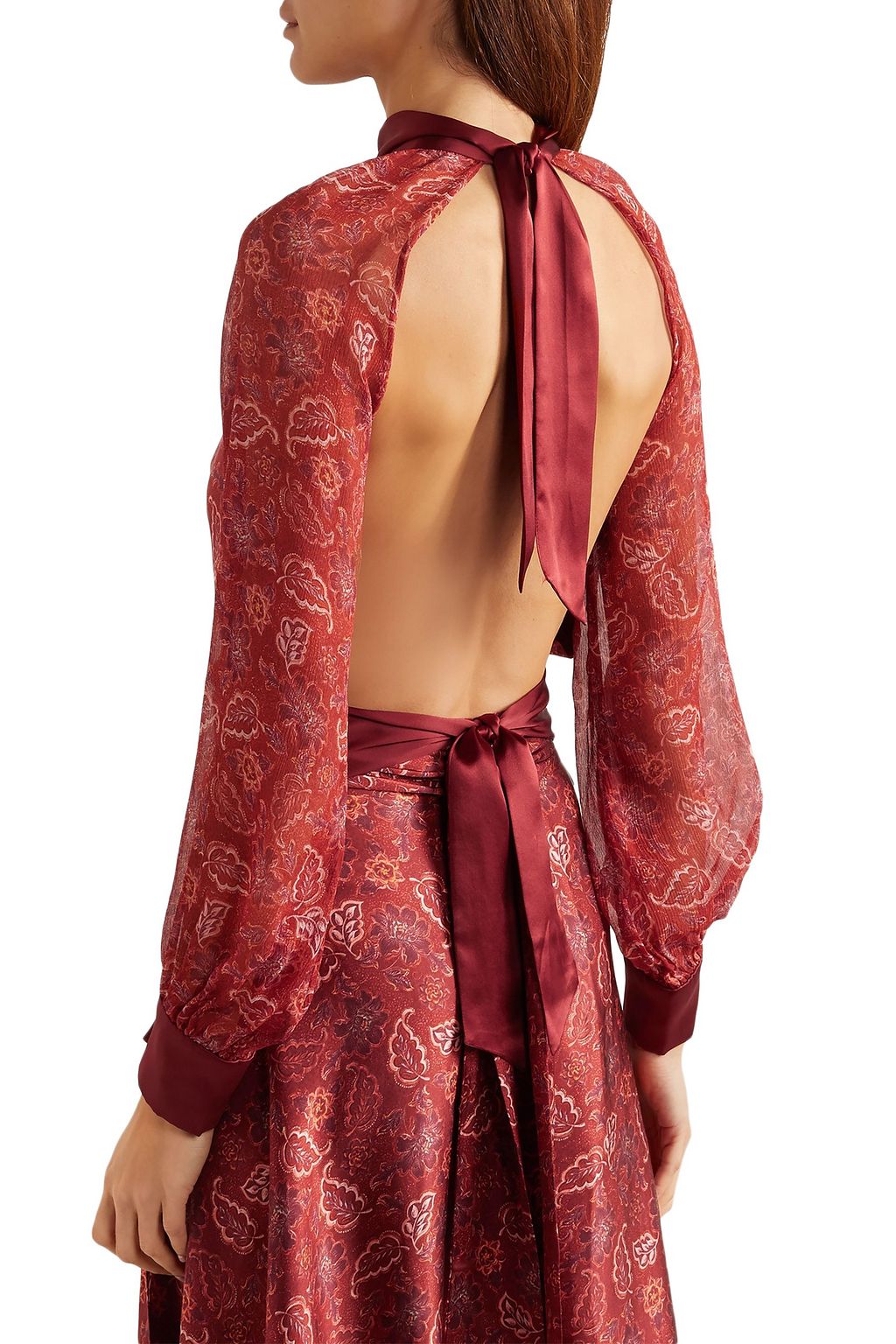 HARMUR Open-back floral-print silk-satin and crepon blouse