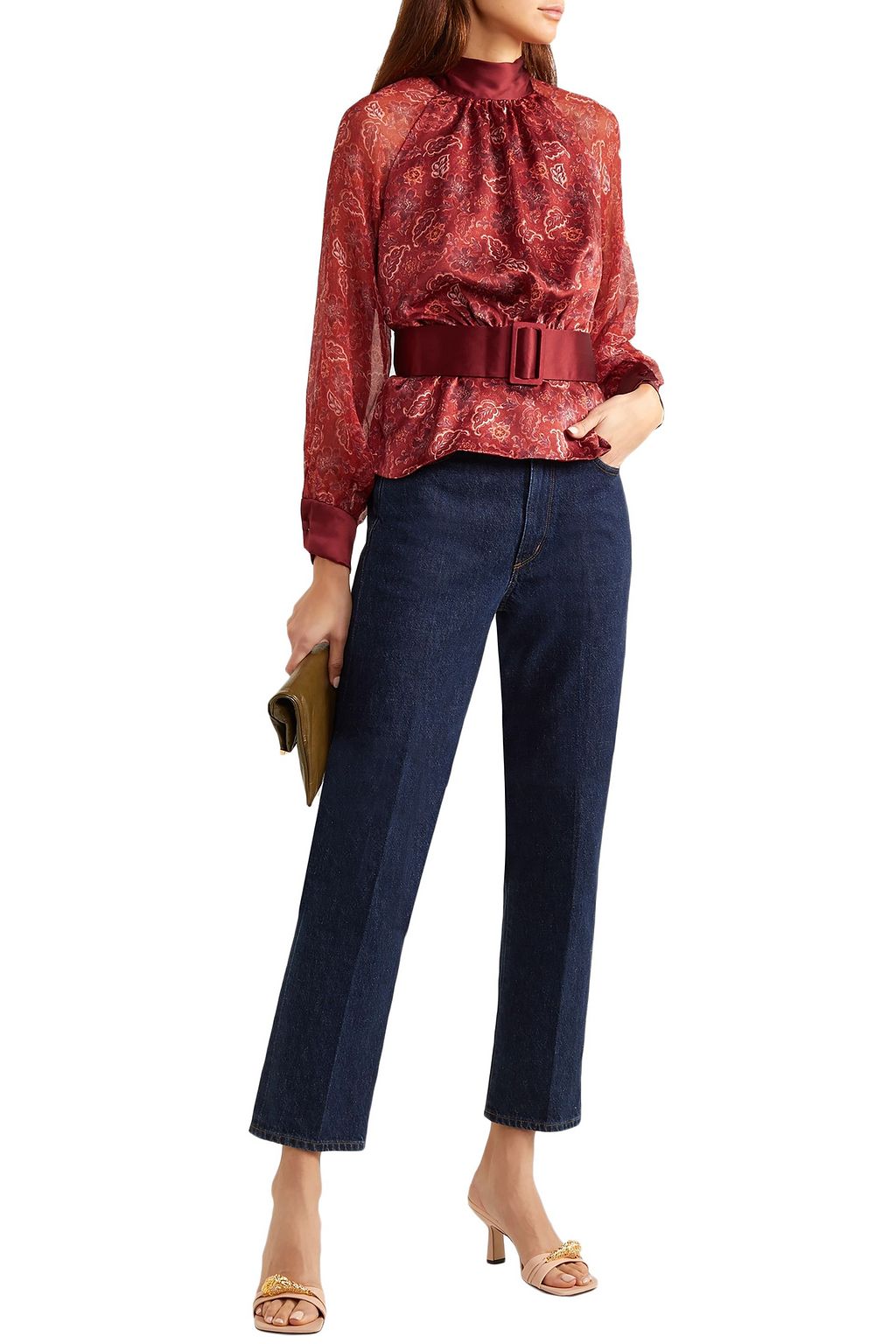 HARMUR Open-back floral-print silk-satin and crepon blouse
