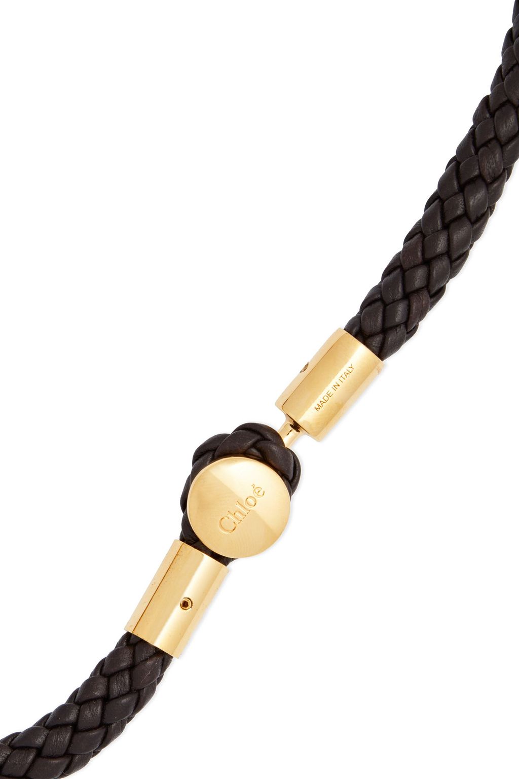 CHLOÉ Gold-tone, horn, bead and leather necklace