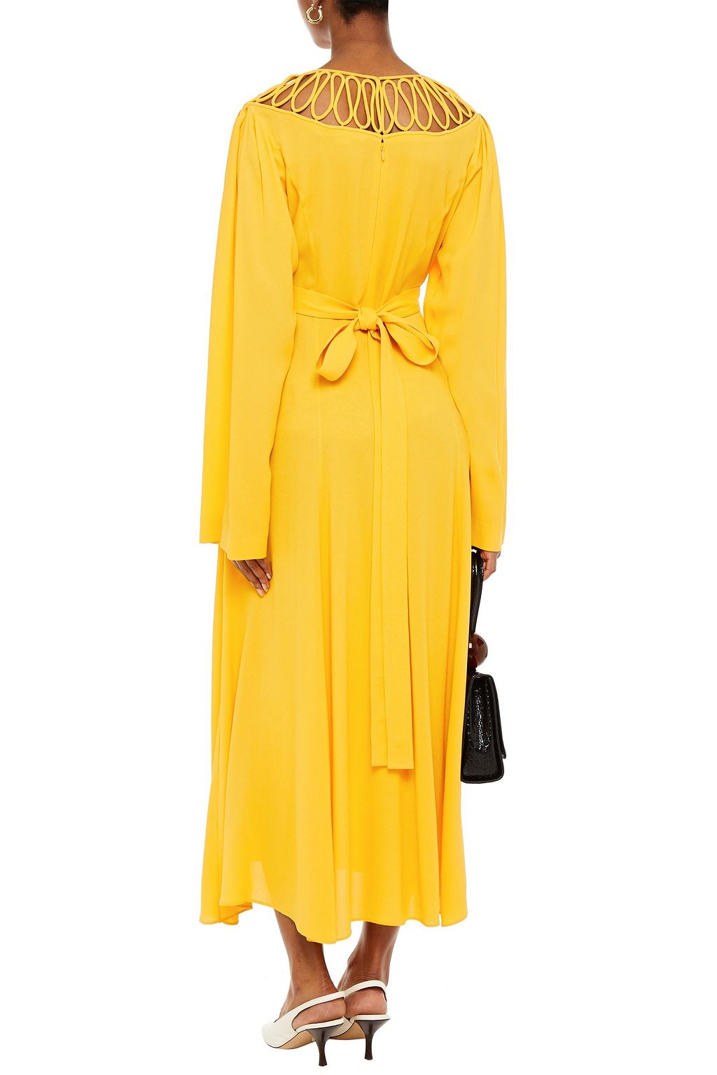 STELLA MCCARTNEY Tie-back lattice-trimmed crepe midi dress