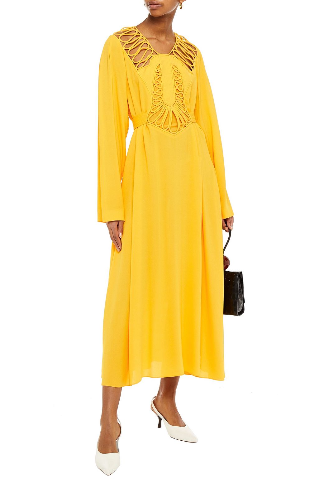 STELLA MCCARTNEY Tie-back lattice-trimmed crepe midi dress