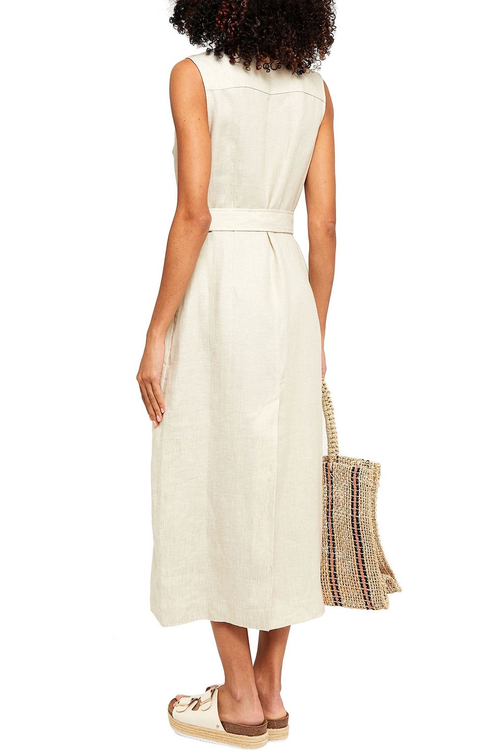 BONDI BORN Belted linen-twill midi dress