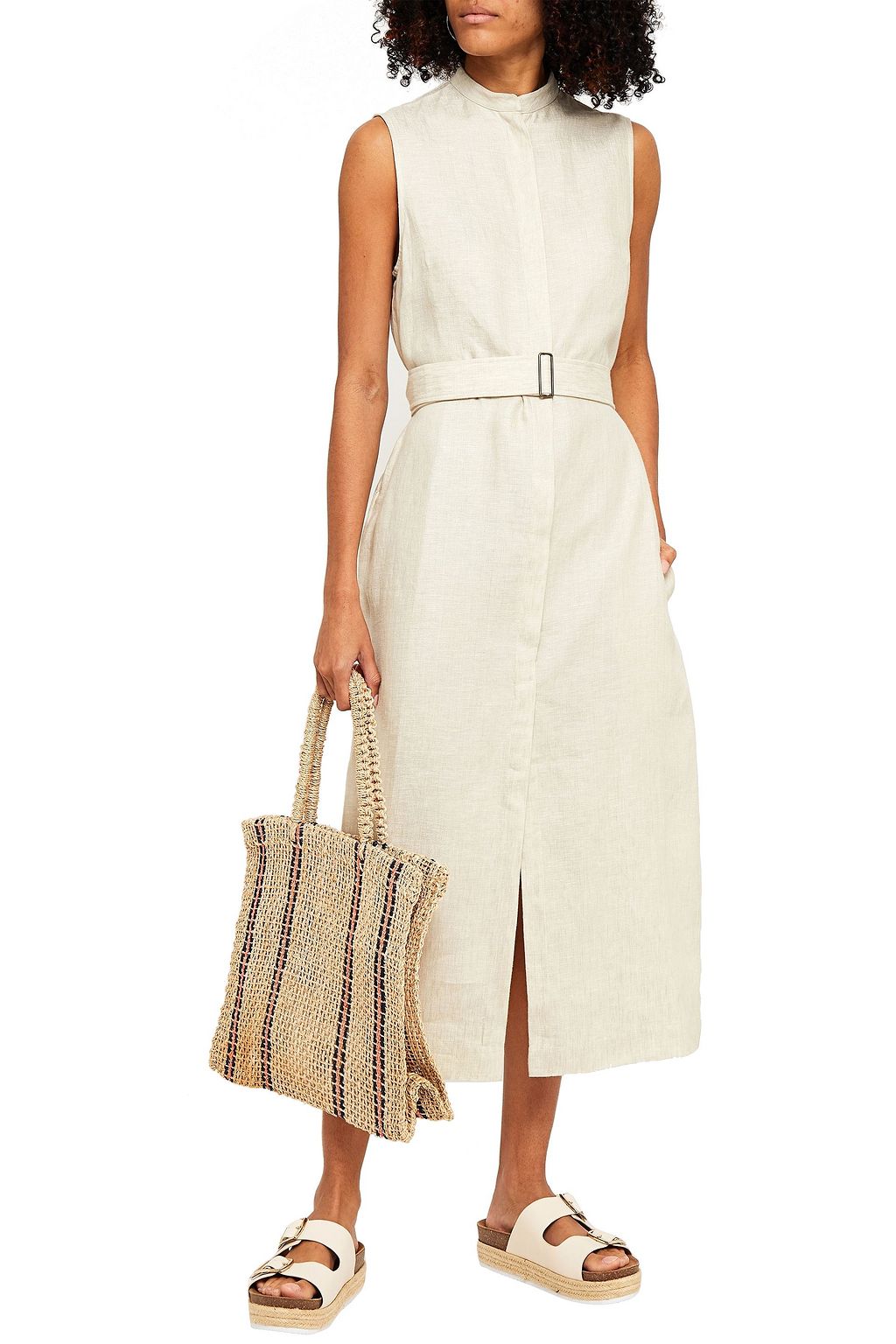 BONDI BORN Belted linen-twill midi dress