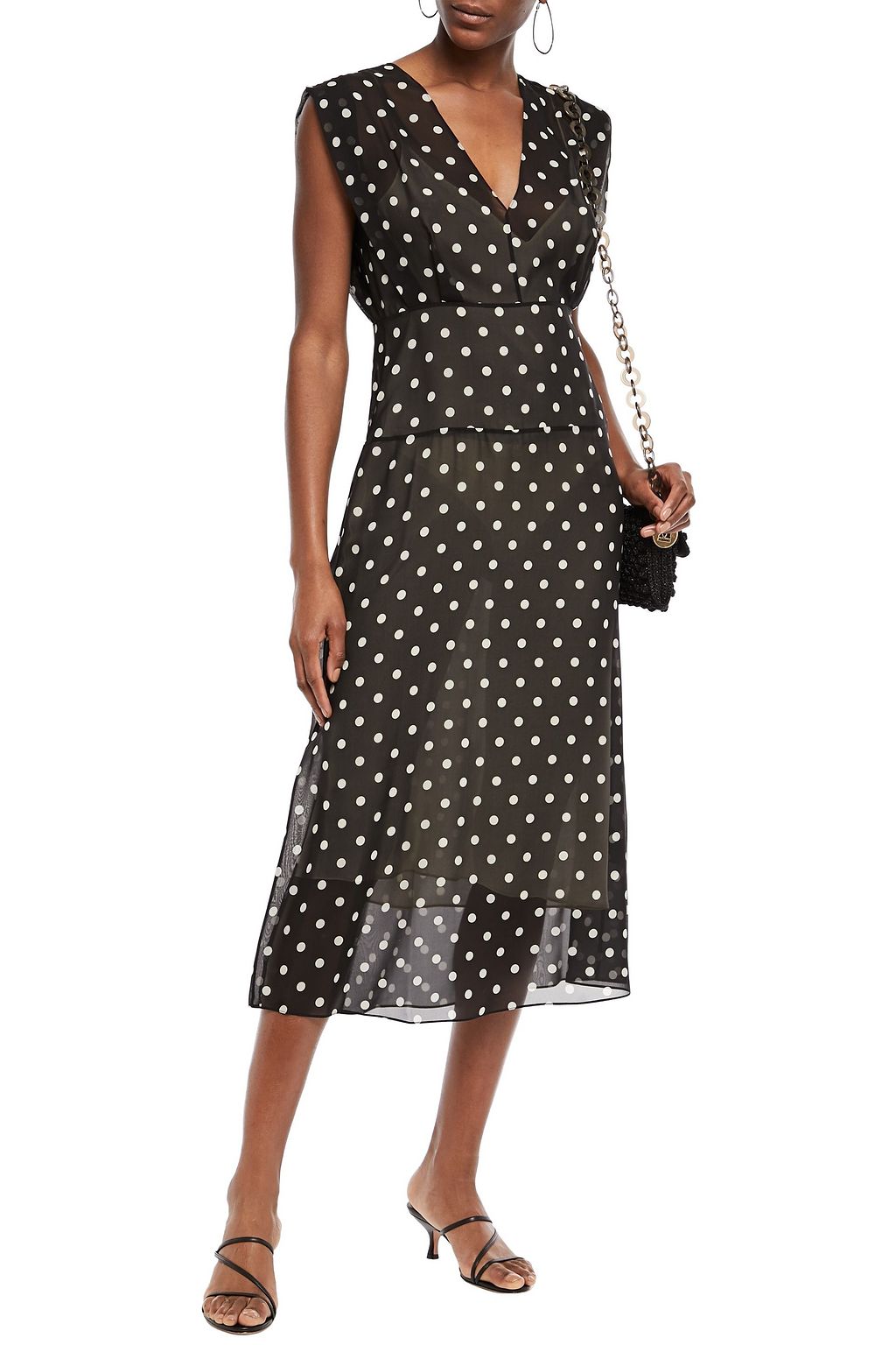 black polka dot midi dress